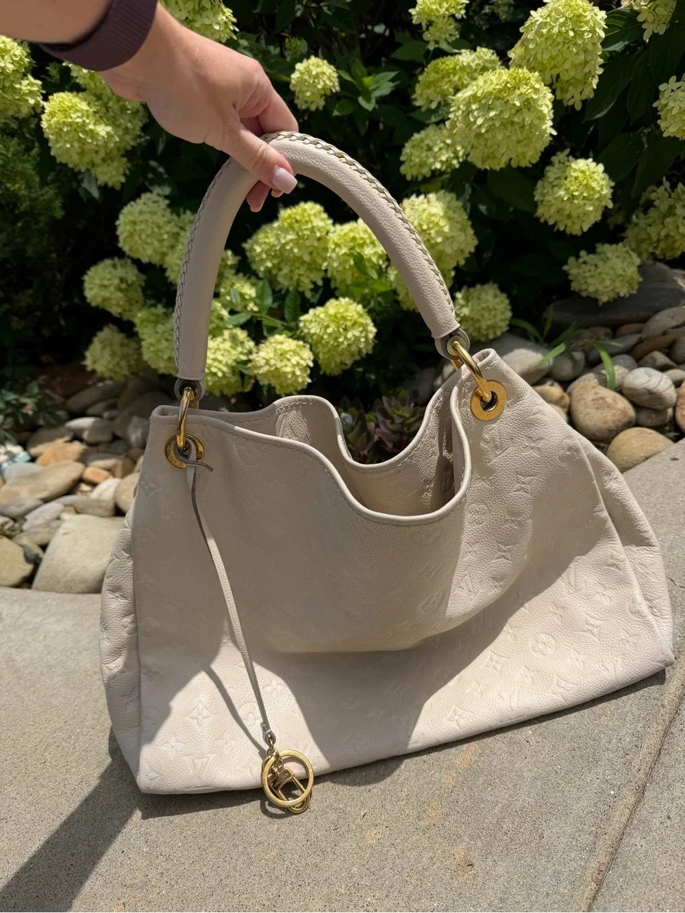 Authentic Louis Vuitton Cream Embossed Leather Hobo with Gold Hardware - Cream